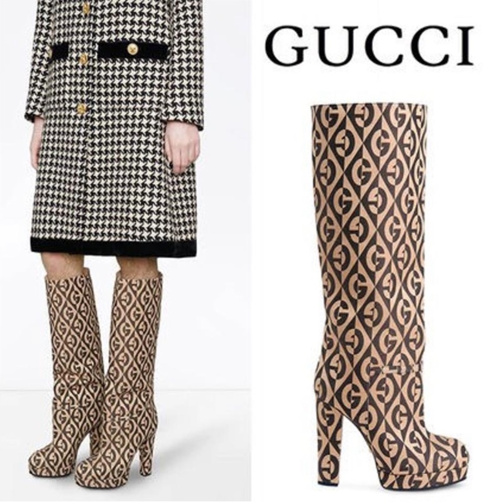 Gucci Tan and Black Heeled Boots